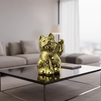 Boule disco miroir en verre en forme de chat porte-bonheur réfléchissant argenté et doré, nouveau design 2025, pour la décoration de Noël, du Nouvel An et de la maison