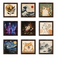 Peintures murales d'art végétal mobiles faites à la main de style Art déco moderne, cadre en bois massif, décor mural réaliste pour mariage et maison