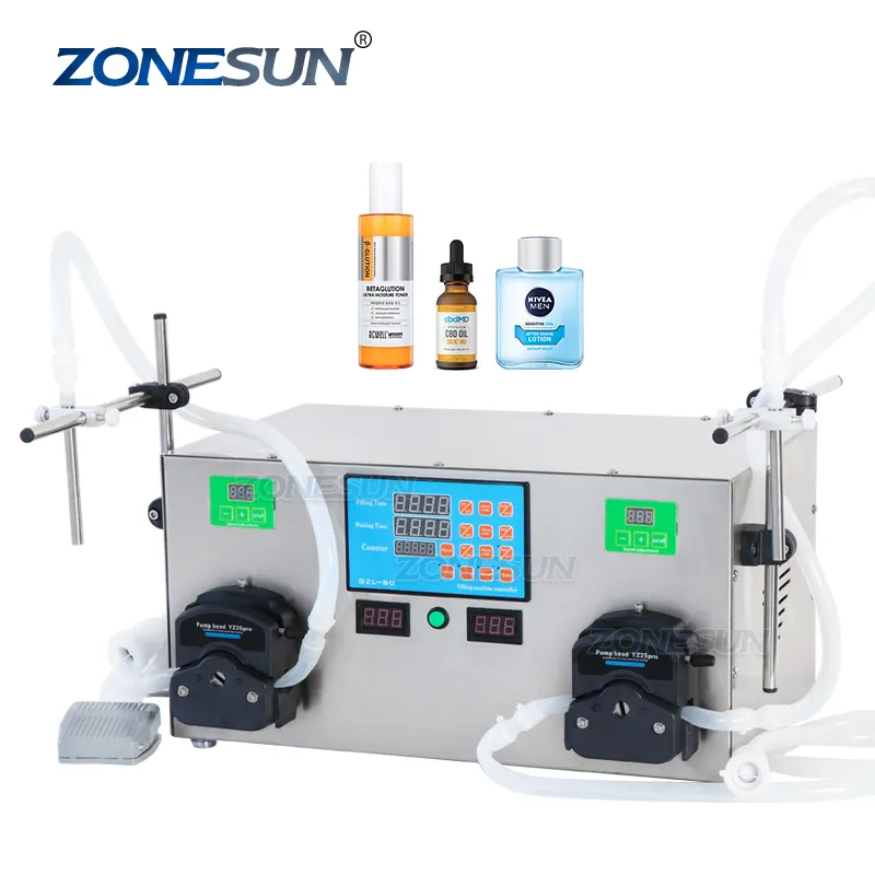 ZONESUN ZS-YTPP2W yarı otomatik çift memeler sıvı jel içecek parfüm dolum makinesi peristaltik pompa su doldurma 4L