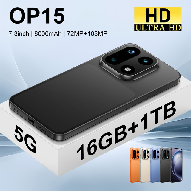 2026 New OP15 Smartphone 7.3 Inch LED Full HD Screen Android Telephone Smartphone 5G 16+1TB