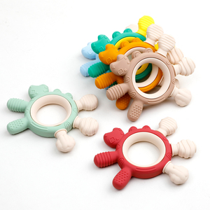 Jouets de dentition pour bébés, en silicone de qualité alimentaire, en forme d'animaux, avec anneau en bois, pour apaiser les gencives des bébés, jouets à mâcher pour bébés de 6 à 12 mois - Product Image 6