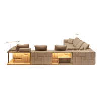 Modernes Design Lounge 7-Sitzer Große Eckgarnitur Samt-Echtleder-Sofa Edelstahlrahmen LED-Beleuchtung Villa Wohnzimmer