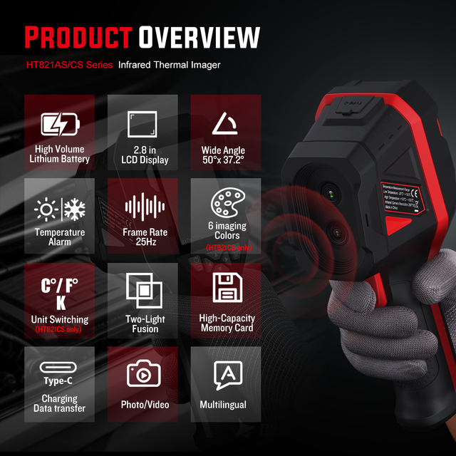 Handheld Portable Mobile Thermal Imaging Camera Auto Track High Res Infrared Thermal Imager 2.8 LCD USB Type-C 2600mAh Battery 6