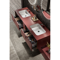 Meuble de salle de bain en surface solide avec vasque en pierre frittée, personnalisé avec éclairage, meuble-lavabo double vasque flottant