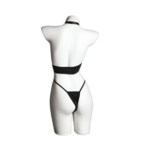 Lencería Sexy, Body de Satén para Mujer, Cuello Halter, Entrepierna Abierta, Disfraz para Juegos de Rol - Product Image 4
