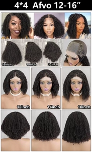 Letsfly 300% <b>Afro</b> Kinky Curly 4x4 Lace Closure <b>Wigs</b> Natural Color 100% Human Hair <b>Wigs</b> Brazilian Remy Virgin Hair 12 14 16inch - Product Image 2