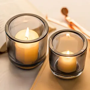Grand <span class=keywords><strong>Bougeoir</strong></span> en Verre avec Couvercle en <span class=keywords><strong>Bois</strong></span> de Bambou Décor Votif Durable Résistant à la Chaleur Écologique pour la Décoration de la Maison de la Saint-Valentin - Product Image 1