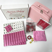 Jeu de Mahjong américain 166 tuiles, tuiles de Mahjong rose pailleté avec étui de rangement en PU, kit complet de Mahjong pour jeu de société