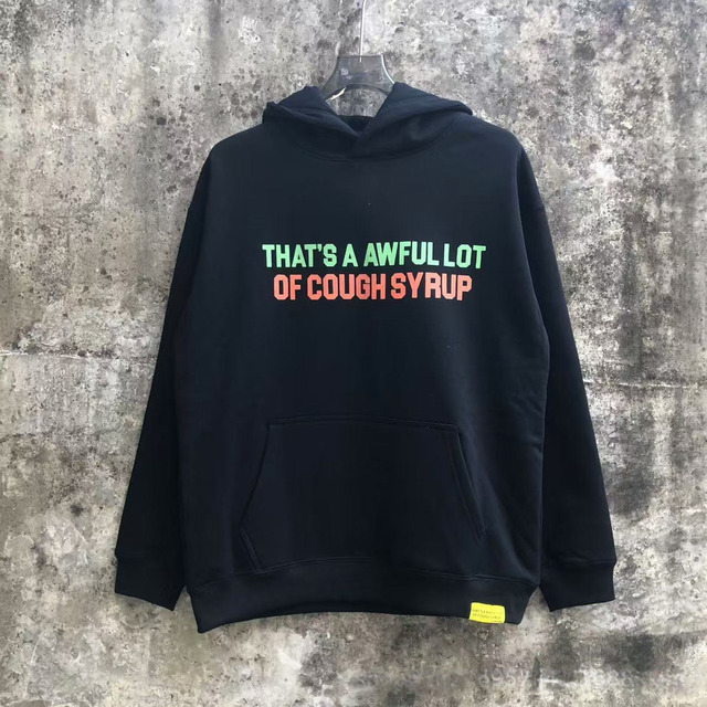 Heavyweight Design a AWFUL LOT of COUGH SYRUP Men's Clothing Retro Loose Graffiti Printed Streetwear Black Cotton Hoodie