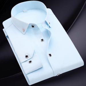 Camicia da uomo nuova moda primavera in popeline senza ferro Business Casual a maniche lunghe con collo comodo elasticizzato e a contrasto - Product Image 3