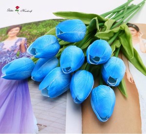 Vintage Wedding Decor Mini <strong>Tulip</strong> PU <strong>Flowers</strong> Real Touch Artificial Single Stem <strong>Blue</strong> <strong>Tulip</strong> for Sale - Product Image 3