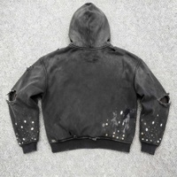 Sweat à capuche surdimensionné pour homme, design original personnalisé 2026, printemps, strass, broderie de lettres, imprimé, délavé à l'acide, délavé