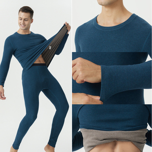 Men's Camel Hair Thermal Underwear Set Fleece Lined Thick Warm High Elastic Winter <strong>Base</strong> <strong>Layer</strong> - Product Image 2