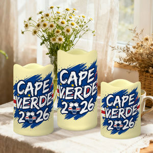 Décoration pour supporters <span class=keywords><strong>de</strong></span> football du <span class=keywords><strong>Cap</strong></span>-<span class=keywords><strong>Vert</strong></span> : Ensemble <span class=keywords><strong>de</strong></span> 3 bougies LED sans flamme personnalisées, à bord festonné, thème 2026, télécommande incluse, pour décorations <span class=keywords><strong>de</strong></span> fête - Product Image 1