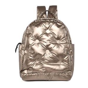 Metallic Quilted Lightweight Nylon <b>Backpack</b> Zipper Closure Water Resistant Fashion Daily Use All Seasons Women's - Product Image 1