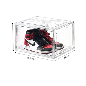Wholesale Magnetic Door Shoe Acrylic Shoe Storage Box Transparent Drop Front Sneaker Box Display Plastic Stackable Shoe Box