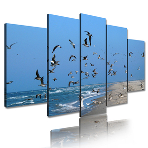 Modern Home Decor 5 Panel Sea Picture Beach incorniciato Wall Arts Canvas stampa digitale Sunset Seascape Painting