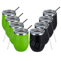 Gobelet à vin Double paroi isolé sous vide, en verre, avec couvercle et pailles, en acier inoxydable, 12 Oz, meilleure vente,