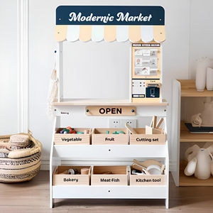 Set de Supermercado de Juguete de Madera para Niños con Estante de Frutería, Cajero con Tarjeta y Mini Tienda para Juego de Roles - Product Image 4