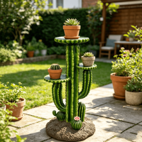 Support pour plantes en résine en forme de cactus Saguaro de 32 pouces avec 3 étagères de présentation, grand support à plusieurs niveaux pour sculptures de cactus et pots de fleurs