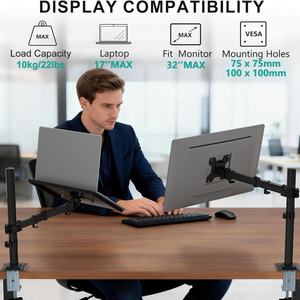Support pour ordinateur portable en métal noir avec plateau pour moniteur et bras mécanique inclinable à 90 degrés, <span class=keywords><strong>32</strong></span> pouces en stock - Product Image 3