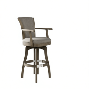 Tabouret de bar pivotant Williams, 31 pouces, structure en bois, accoudoirs en lin gris chiné, design contemporain, pour bar à domicile - Product Image 1