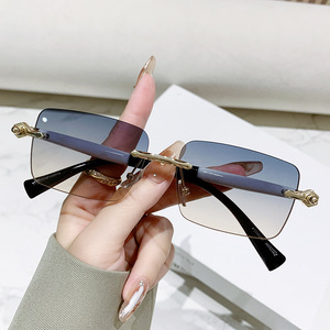 Unisex Frameless <b>Sunglasses</b> <b>Gradient</b> Lenses UV400 Protection Plastic And Metal Frame For Outings Driving Cycling Parties - Product Image 1