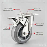 Roda Putar EFON EF48547 Heavy Duty TPR dengan Rem Bantalan Bola-Karet Keras untuk Troli Penggunaan Industri Universal