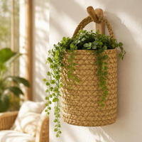 Panier de rangement multifonction en osier et rotin tressé à la main, style pastoral, panier à linge, organisateur de bureau, décoration florale