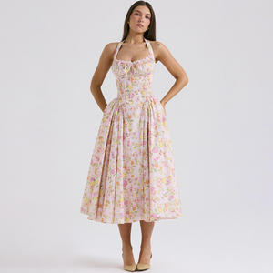 Nouvelles robes maxi élégantes à bretelles spaghetti, style français, décontractées, sexy, à découpes, avec ceinture, pour femmes, pour les vacances d'été - Product Image 5
