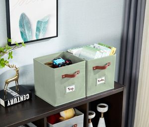 Có thể gập lại <span class=keywords><strong>PU</strong></span> xử lý không dệt vải kệ tủ quần áo đồ chơi quần áo Cube lưu trữ Thùng với nhãn chủ sở hữu hình dạng vuông - Product Image 4
