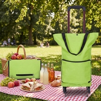 Sac de courses pliable 2-en-1 en tissu Oxford avec fermeture éclair, écologique, réutilisable, design télescopique pour les voyages et le quotidien