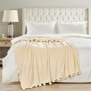 Cozy Pompom Throw Blanket Plush Fluffy Pom Pom Ball Trim Blanket for <b>Sofa</b> Bedding Home Decor Gift - Product Image 3