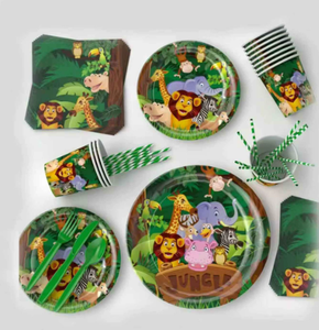 Luckykoo Décoration de fête d'<span class=keywords><strong>anniversaire</strong></span> sur le thème de la <span class=keywords><strong>jungle</strong></span> Safari Ensemble de vaisselle jetable Fournitures de fête d'<span class=keywords><strong>anniversaire</strong></span> sur le thème des animaux sauvages - Product Image 1
