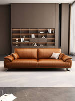 Ensemble de canapés de réception de bureau en cuir minimaliste italien moderne à trois places, structure en bois massif, mobilier pour salle de réunion d'hôtel