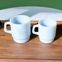 Listo para enviar 230ml / 400ml Venta caliente espesado color cremoso ópalo Jade vidrio café leche taza de vidrio con asa