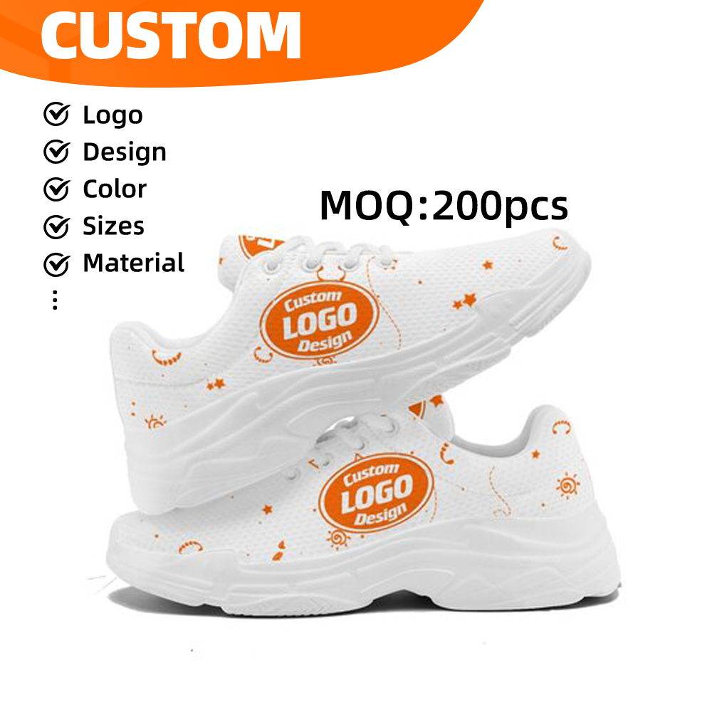 Unisex Casual Brand Sneaker Custom Design LOGO Mesh Light Weight Thick Sole Sport Running Shoes Fashion Walking Style
