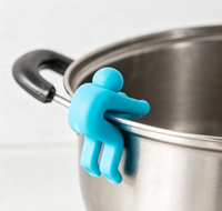 FOREVER Clip de Couvercle de Casserole en Silicone, Motif Petit Homme Mignon, Résistant à la Chaleur, Anti-Débordement, Support Créatif pour Couvercle de Casserole, Gadget de Cuisine pour Empêcher l'Ébullition