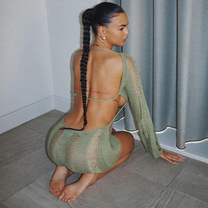 <span class=keywords><strong>Robe</strong></span> dos nu évidée à manches longues Sexy paquet évidé serré <span class=keywords><strong>laine</strong></span> de la hanche <span class=keywords><strong>robe</strong></span> des femmes européennes et américaines - Product Image 1