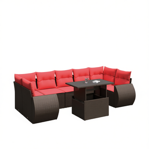 Conjunto de Sofá de Jardín de Ratán Sintético Marrón con Cojines, Muebles de Patio para 8 Personas, Diseño Contemporáneo - Product Image 1