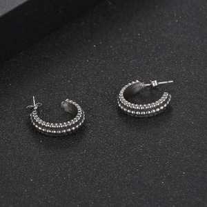 C Shaped <b>Titanium</b> Steel Huggie Earrings Retro Geometric <b>Studs</b> For Women CF135 - Product Image 2