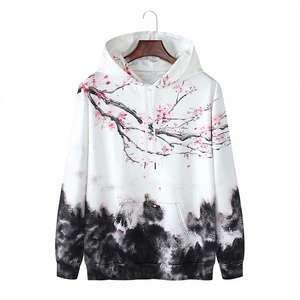 Sudadera con Capucha Estilo Chino para Hombre con Estampado de Flores de Cerezo, Corte Regular, Tejido de Felpa, Poliéster, Ropa Casual de Invierno, Servicio OEM - Product Image 1