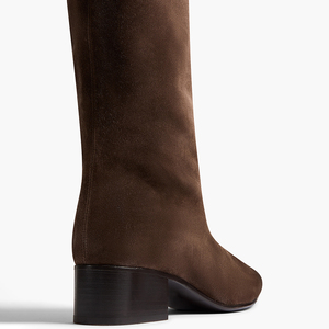 Sofisticati Stivali Alti al Ginocchio a Punta in Morbida Pelle PU Marrone Scamosciata con Tacco Basso a Blocco per Donna - Ingrosso OEM ODM - Product Image 3