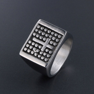 Retro Cross Pattern Wide <b>Ring</b> Men's <b>Titanium</b> Steel Jewelry SA258 - Product Image 3