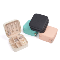 Boîte à bijoux CHEN LU en cuir PU de luxe moderne, faite à la main, avec doublure en polaire perlée, fermeture éclair carrée, portable pour colliers, boucles d'oreilles et bagues