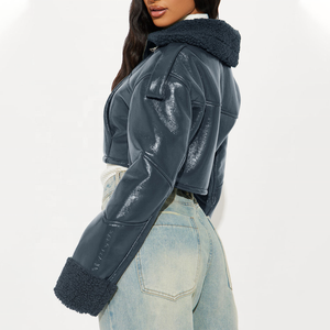 Chaqueta de Motociclista Corta de Cuero Sintético para Mujer, con Cuello de Piel Sintética, Cierre de Cremallera, Manga Regular, Chaqueta de Aviador para Invierno - Product Image 2