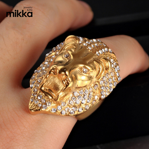 Anel de Cristal com Cabeça de Leão da Moda para Casamento, Joia em Aço Inoxidável Banho de Ouro 18K para Homens e Unissex - Product Image 6