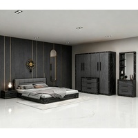 Ensemble de meubles de chambre à coucher en mélamine Vila pour maison moderne, comprenant un lit double rembourré, une armoire, une table de chevet et une coiffeuse