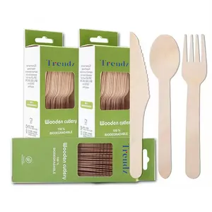 High Quality Degradable Eco-friendly Factory Price Display Box Includes Disposable Forks Spoon Knife Wooden Cutlery