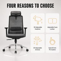 Chaise de bureau ergonomique haut de gamme avec appuie-tête 3D réglable, accoudoirs 3D en PU, structure en fibre de verre et nylon, certifiée BIFMA pour usage commercial